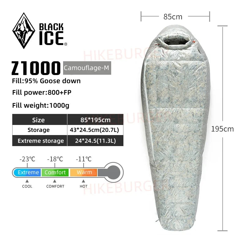 Black Ice Z-series 800FP Outdoor Camping Sleeping Bag Ultralight Coldproof Mummy Goose Down Tent Thickness Sleeping Bag
