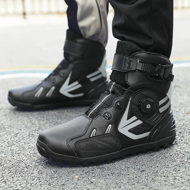 Summer Retro Mountain Off-road Motorcycle Riding Boots Men Motorbike Motocross Cycling Shoes With Gear Shift Pad Rubber Sole