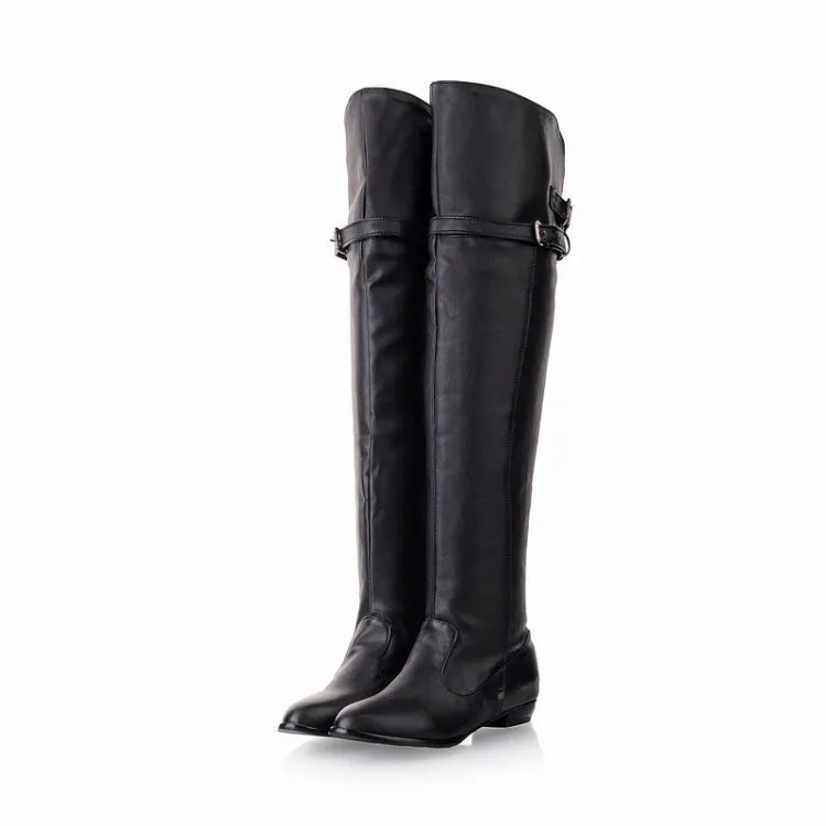 2024 Winter Elegant Women's Boot Over The Knee Street Style Knight 2.5CM New Belt Buckle Knee High Flat Knight Boots Women Shoes