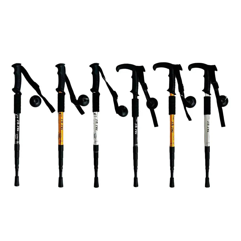 4 Section Trekking Poles Non-slip Wear-resistance Walking Stick Aluminium Alloy Ergonomic Handle Design Foldable Crutches Hiking