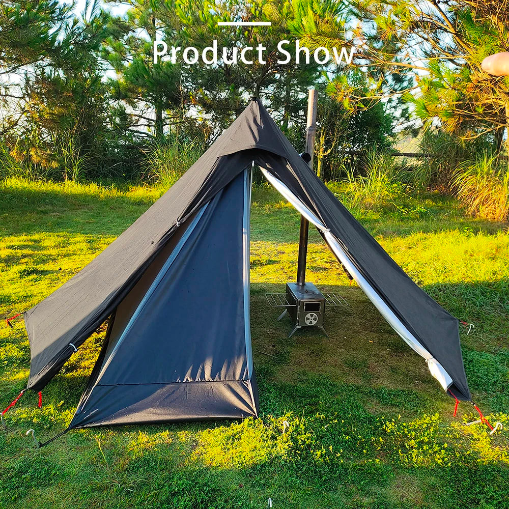 Camping Teepee Tent with Chimney Window Outdoor Ultralight Tipi Pyramid Tent Double Layer Bushcraft 1 Person Tents Hot Tent
