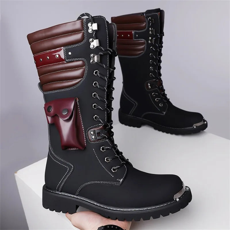 Luxury Brand Men's Mid-calf Boots 2025 New High Top Leather Boots Fashion Motorcycle Boots for Men Trendy Street Punk Boot Botas