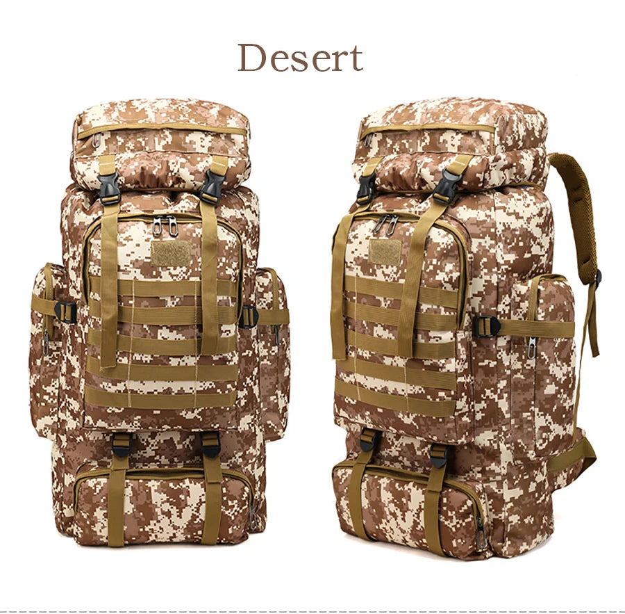 80L Waterproof Molle Camo Tactical Backpack Military Army Hiking Camping Backpack Travel Rucksack Outdoor Sports Climbing Bag