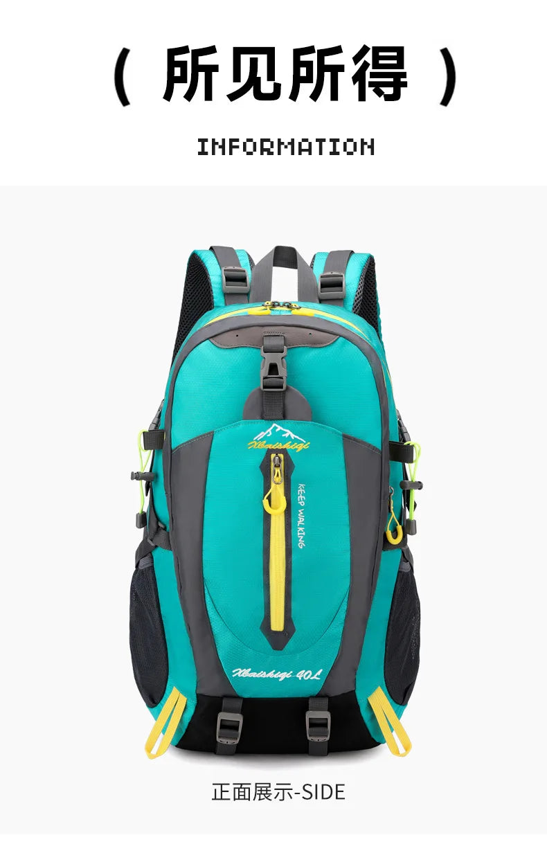 Men Women Outdoor Camping Travel Backpack 40L Water Repellent Climbing Hiking Laptop Daypack Trekking Reflective Strip Back Bags