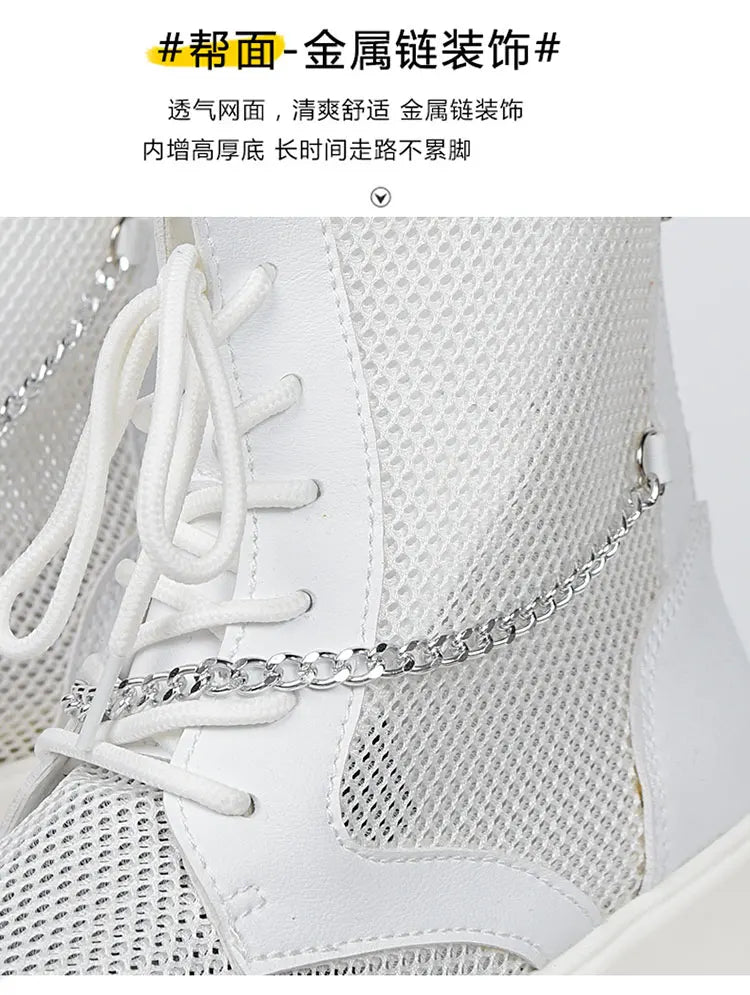 2024 New Summer Men's Boots Thick Bottom Mesh Surface Breathable Hollow Out Chain Short Boot Male Autumn Fashion Casual Shoes