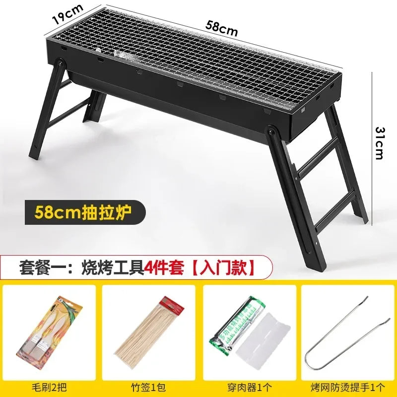 Collapsible BBQ Grill Outdoor Portable Charcoal Fire Pit Full Set no Smoke Carbon Roast Meat for Home