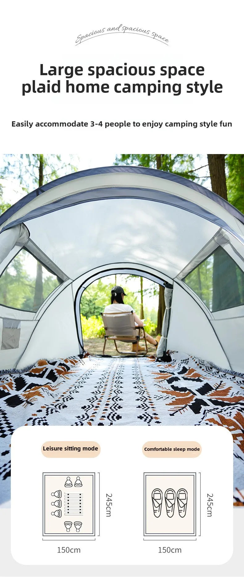 Tent Camping Outdoor 3-4 People Waterproof Thickened Portable Installation-free One-second Quick Open Automatic Boat Tent