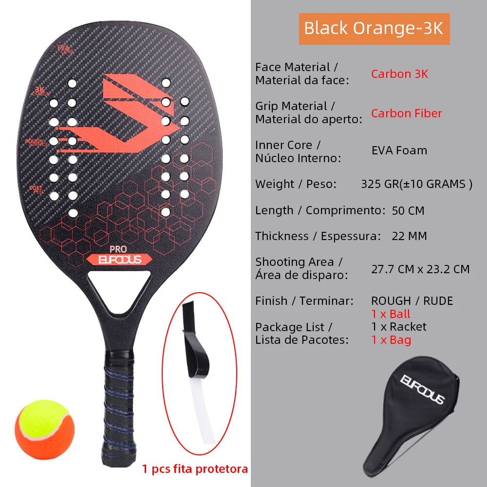 High Quality 3K Carbon and Glass Fiber Beach Tennis Racket Soft Face Tennis Racquet with Protective Cover Ball
