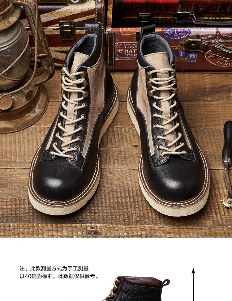 Motorcycle Riding Boots Short Face British High Top Leather Boots Retro Short Boots Velvet Style Casual Workwear Shoes