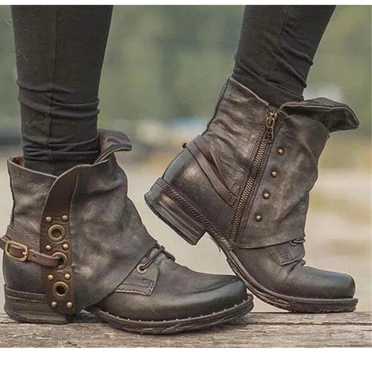 Women New Casual Short Boots Autumn Winter Retro Women Boots Fashion Plush Lace Up Flat Ankle Boots Plus Size Zapatos De Mujer