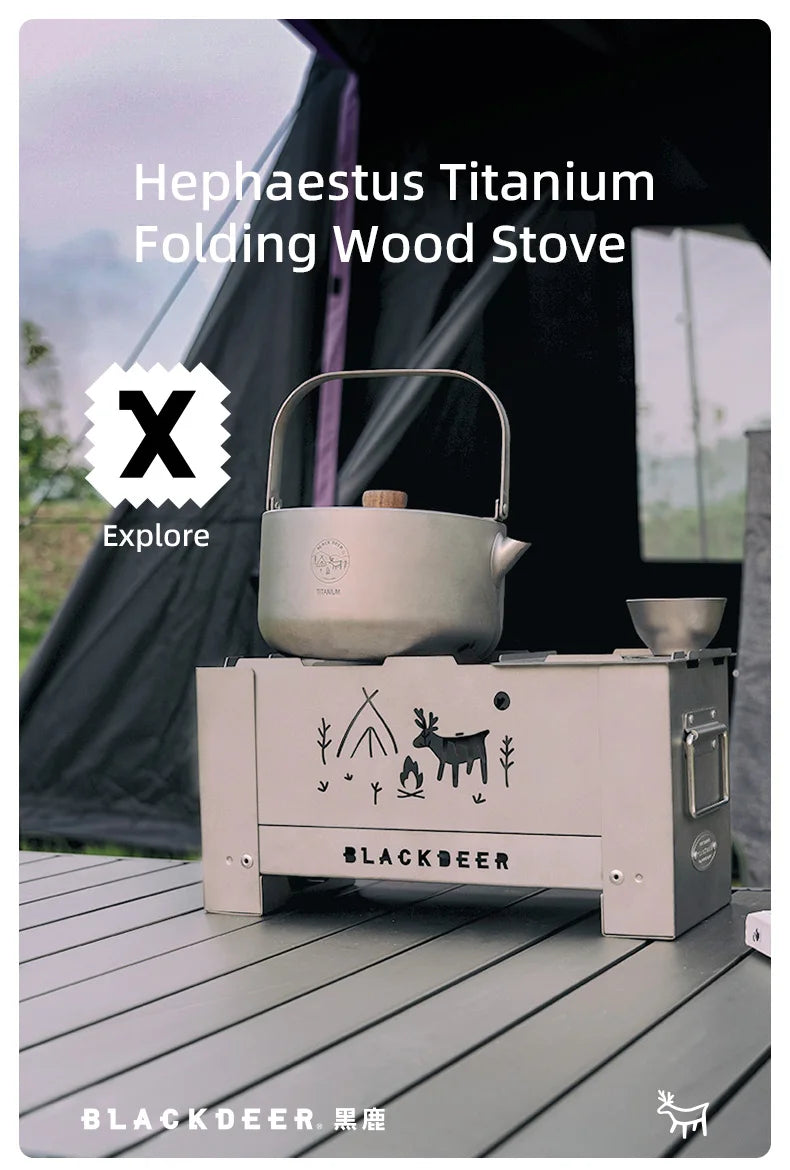 BLACKDEER Outdoor titanium Windproof Wood Stove Furnace Portable Picnic Stove Cooking Camping Burner Barbecue grill BBQ 1kg