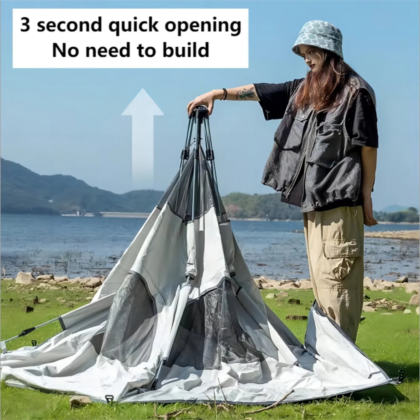 Pop up tents for camping waterproof Portable Windproof tents for camping 4 person family tent with Skylight, Upgraded Large Size