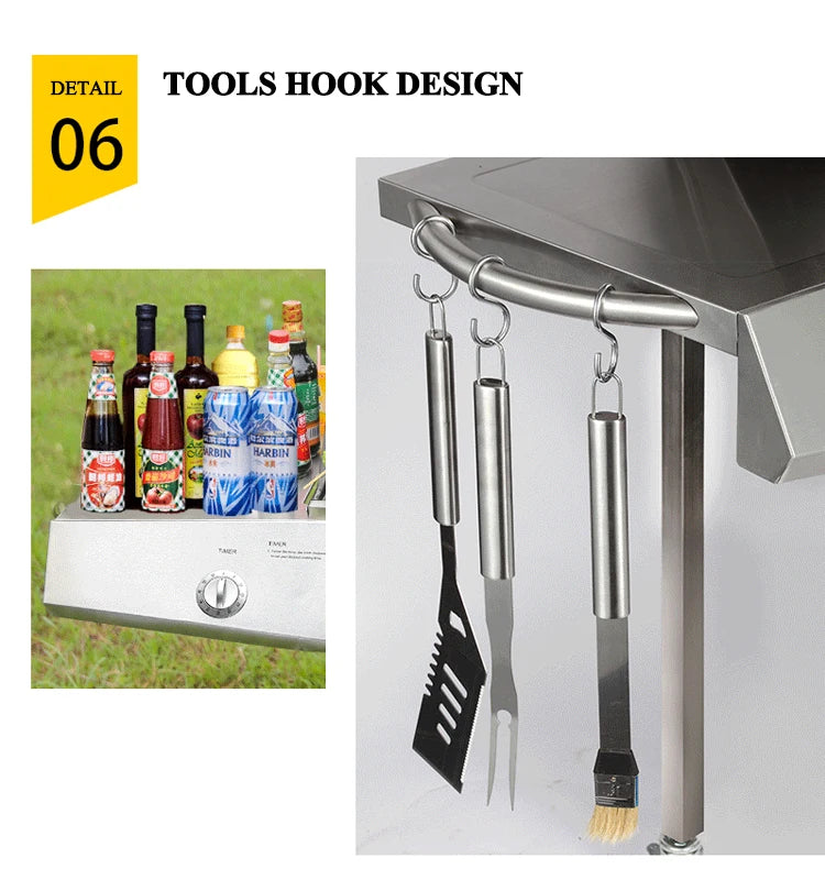 Burner Gas or Charcoal Barbecue Grill for Home Garden Outdoor Parties Vertical Design for Easy Use