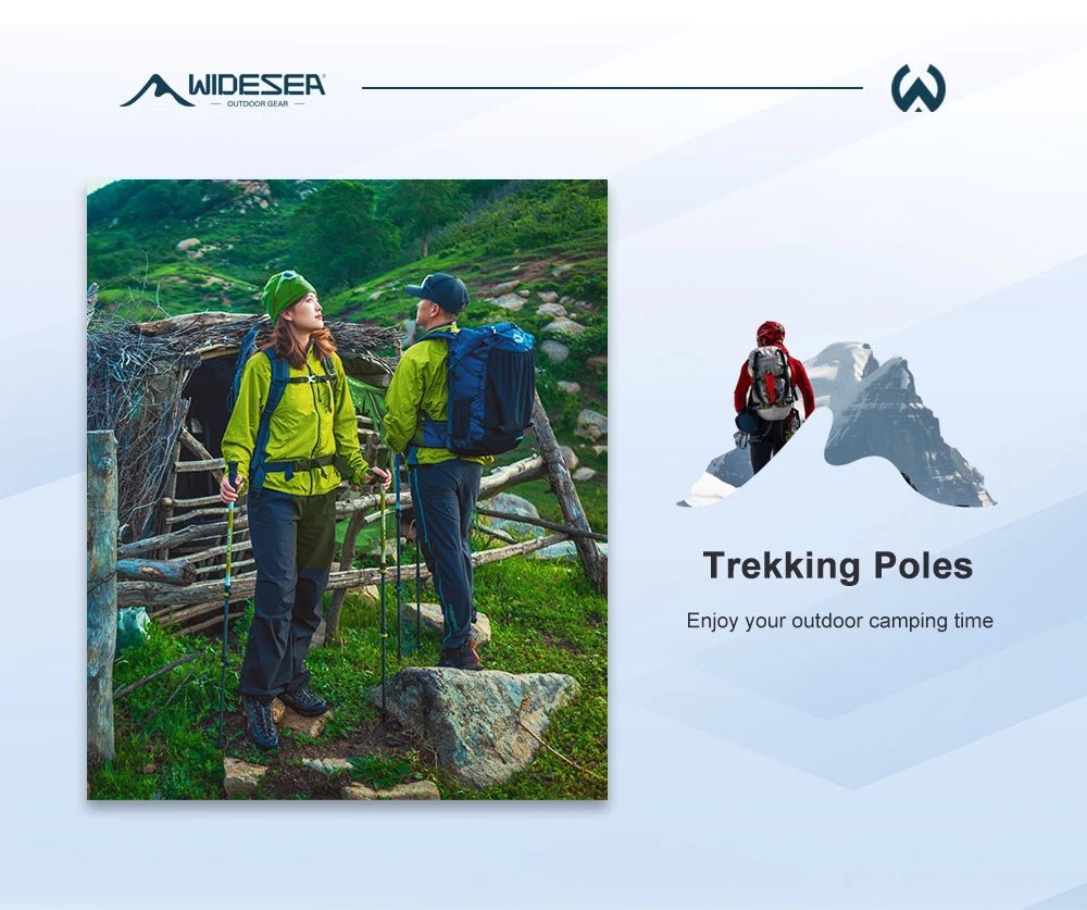 Widesea Trekking Poles 3section Telescopic Pole Carbon Installed Lock For Anti-slip Adjustment Portable Outdoor Walking Sticks
