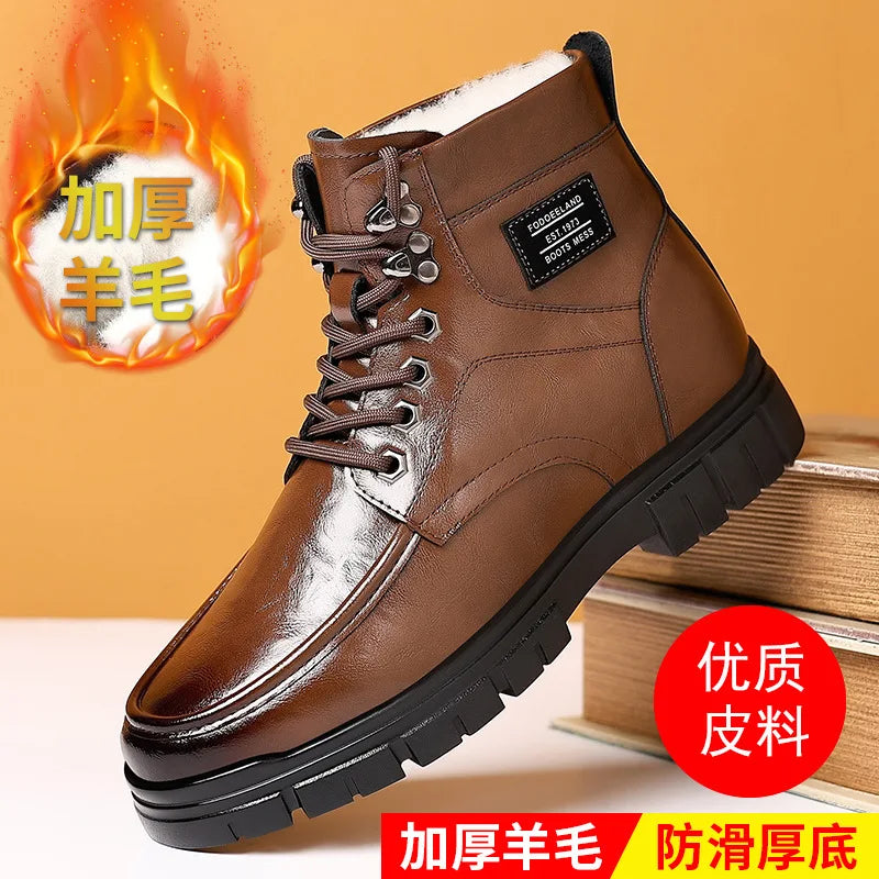 Winter Cotton Shoes Men Fashionable High-top Wear-resistant Shoes Thick-soled Plus Velvet Snow Boots Outdoor Non-slip Work Boots