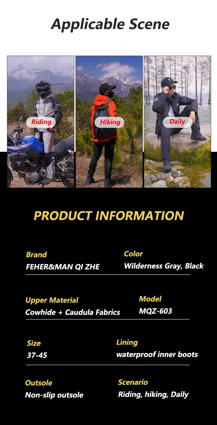 FEHER MQZ Series Motorcycle Boots for Men All-season Protective Wear-resistant Motorcycle Riding Hiking Urban Commuting Shoes