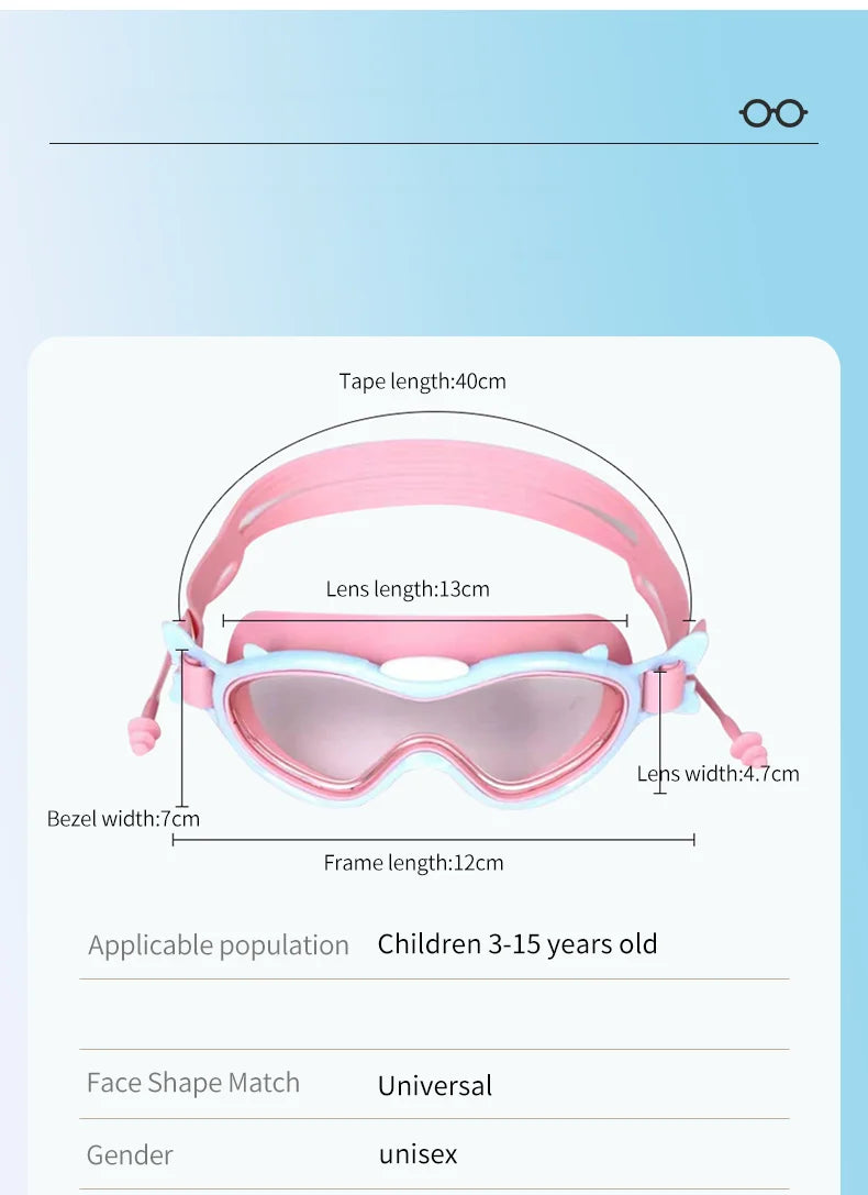 Kids Swimming Goggles for Boys & Girls (3-15 Years) - Big Frame HD View, Anti-Fog, No-Leak, Comfortable Silicone Swim Goggles