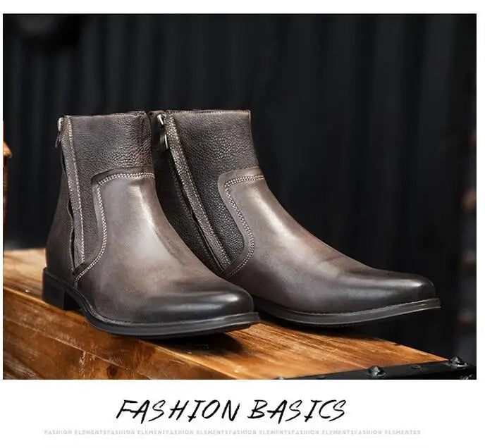 2026 Spring Autumn Ankle Boots Fashion Male Cow Genuine Leather Shoes Dual Zip Leisure Leather Boots Motorcycle Shoes Boys A049