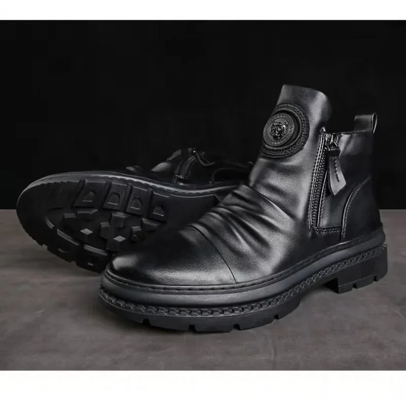 New Men Ankle Boots British Style High Top Men Shoes Motorcycle Leather Boots Zipper Retro Men's Boots Zapatillas Hombre