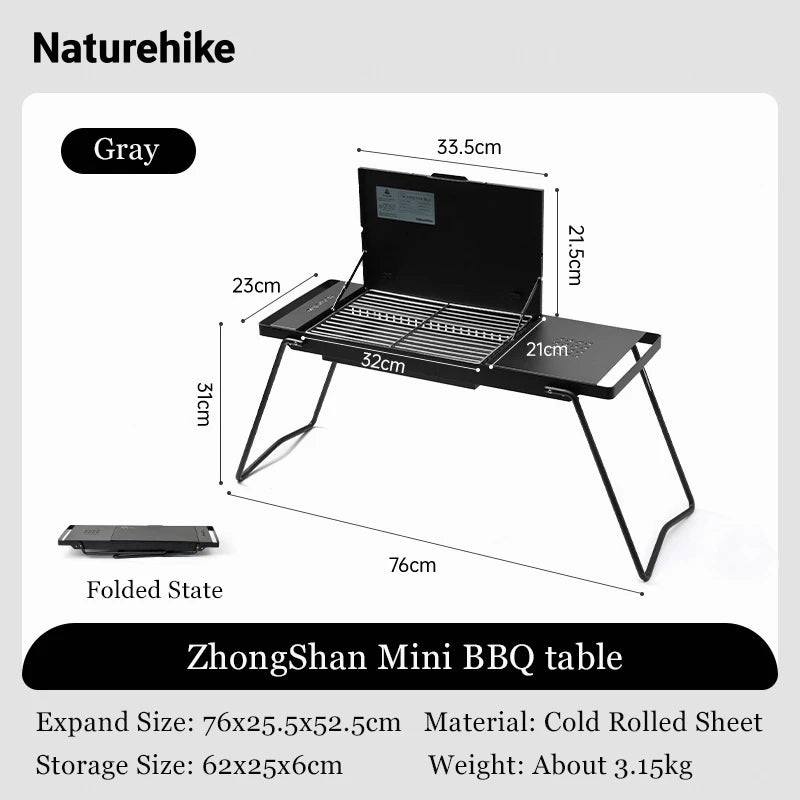 Naturehike Camping Portable Foldable Barbecue Grill Outdoor Mini Camping Grilling Rack 2-speed Adjustable Fire Mini BBQ Table