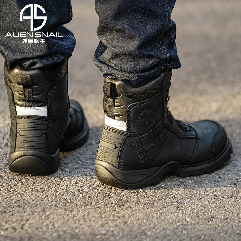 Motorcycle Rally Boots Anti-fall Leather Waterproof Riding Shoes Four Seasons Knob Design Racing Motorcycle Riding Cowhide Boots