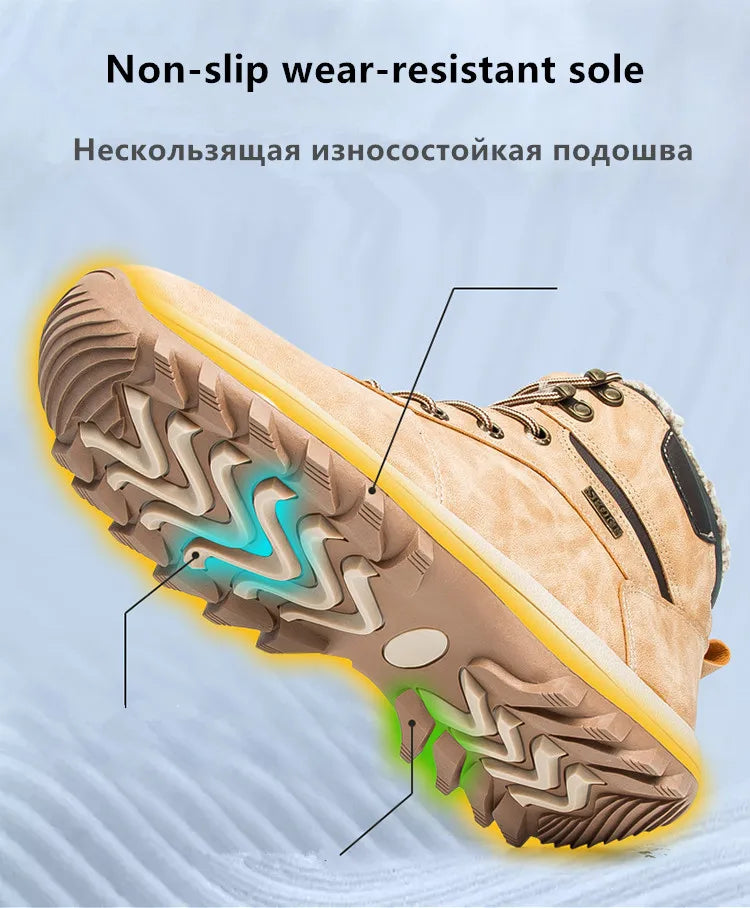 Winter Men Boots Waterproof Leather Plush Super Warm Snow Boots Men Sneakers Outdoor Hiking Boots Men Ankle Boots Big Size 38-48