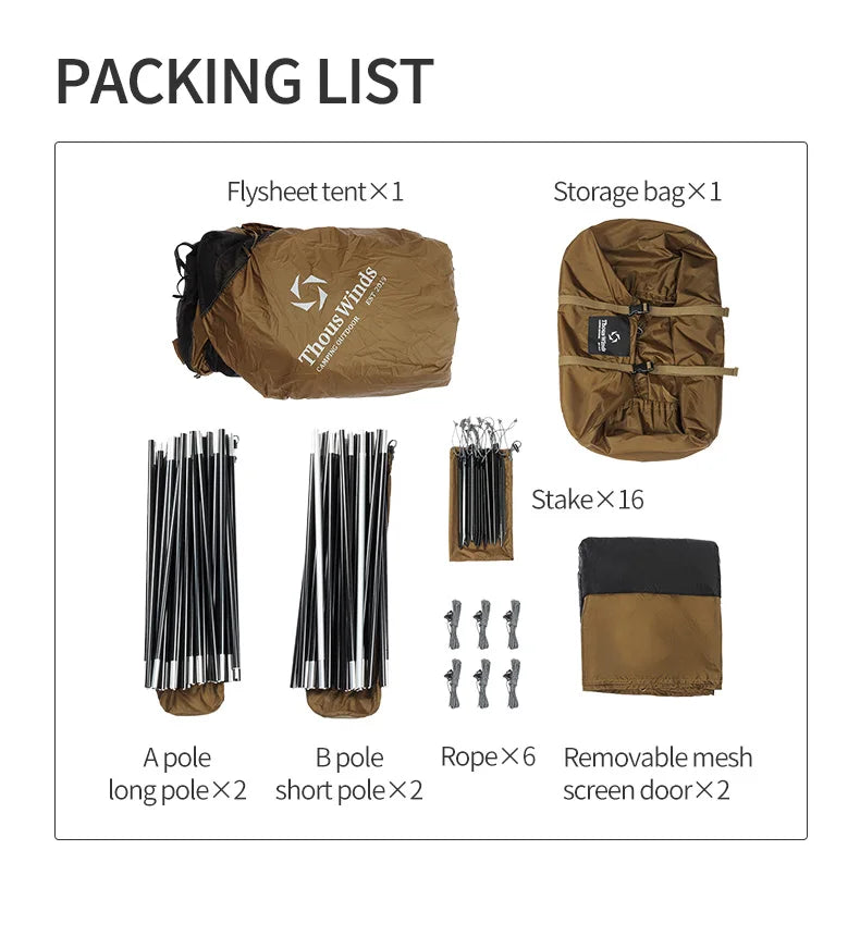 Thous Winds CNC 4-8 Person Family Camping Tent Outdoor Emotional Camp Tent 20D Ripstop Nylon Both Side Silicon Lightweight Tents