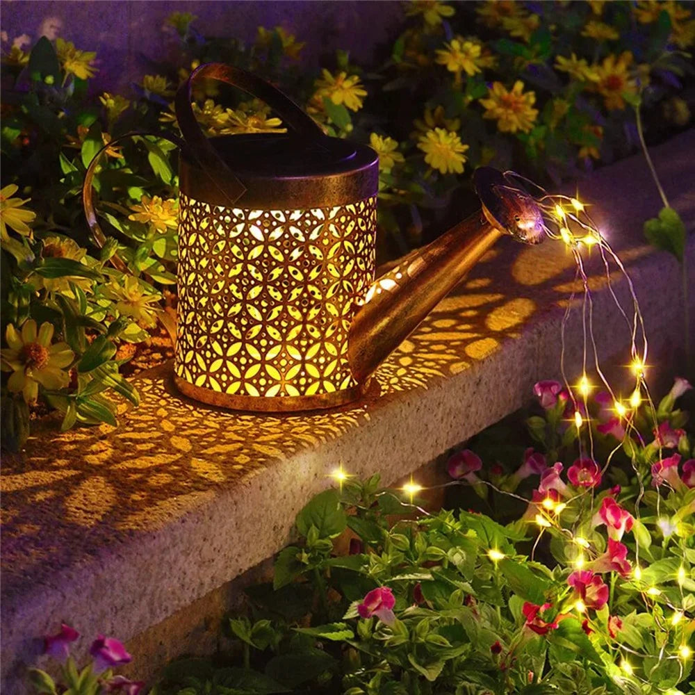 LED Solar Lights Outdoor Watering Can Light Hanging Waterfall Decor Yard Porch Lawn Outdoor Solar Garland Lights Waterproof