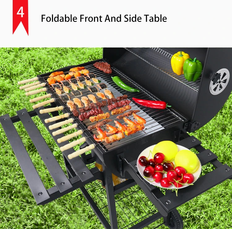 Outdoor Kitchen Barbeque Barbecue Large Heavy Duty Trolley Grill Barrel Charcoal Grill BBQ Smoker with Lid
