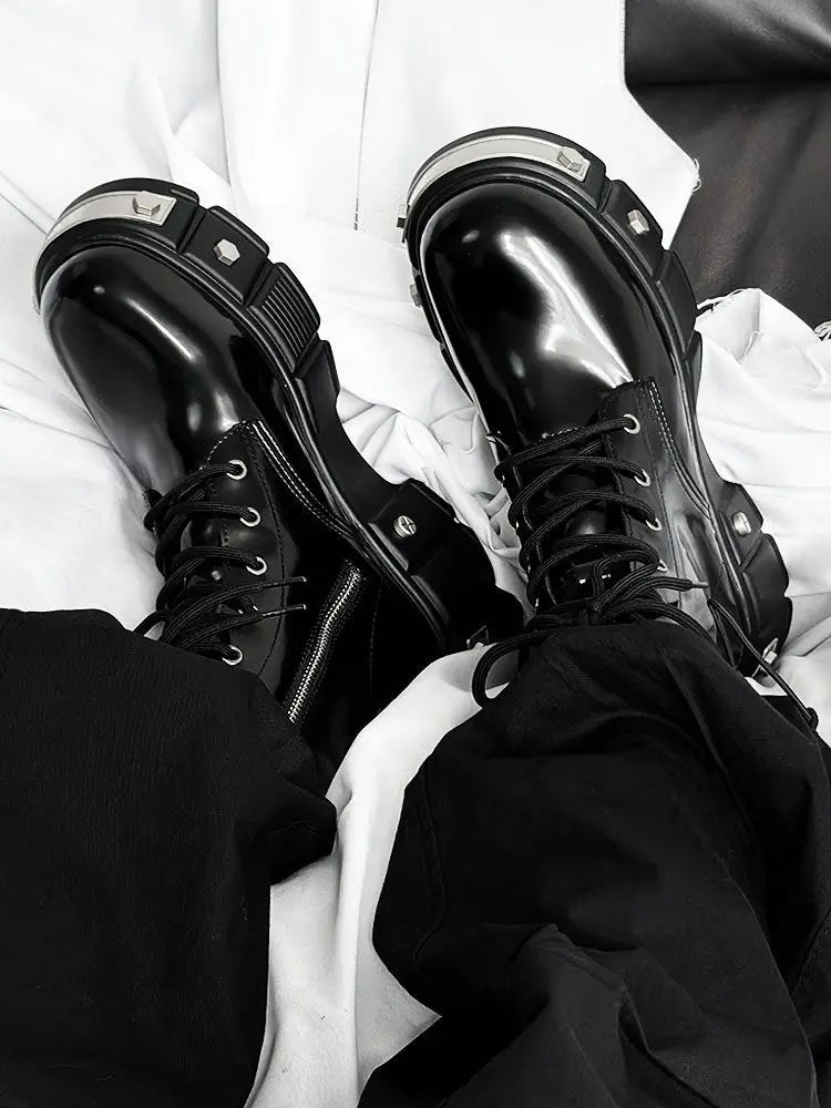 2025 Couple Platform Men's Punk Style European and American Zipper Locomotive British High-top Big Head Tooling Boots Women