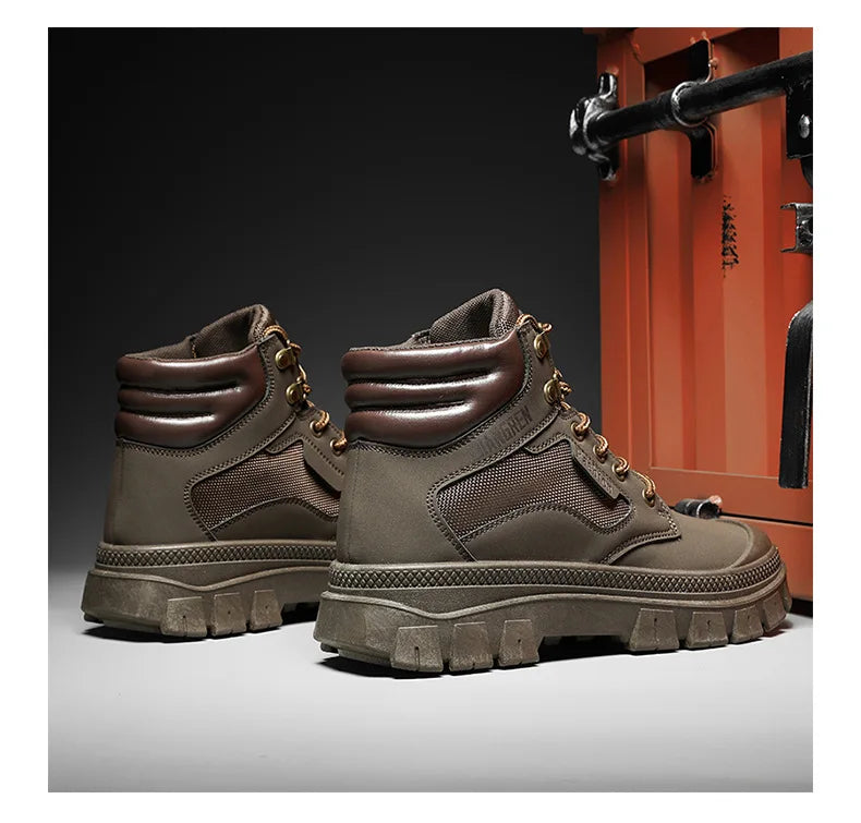 Men's Boots Fashion Motorcycle Ankle Boots High Top Casual Shoes for Men Lace Up Platform Boot Non Slip Hiking Boot Botas Hombre