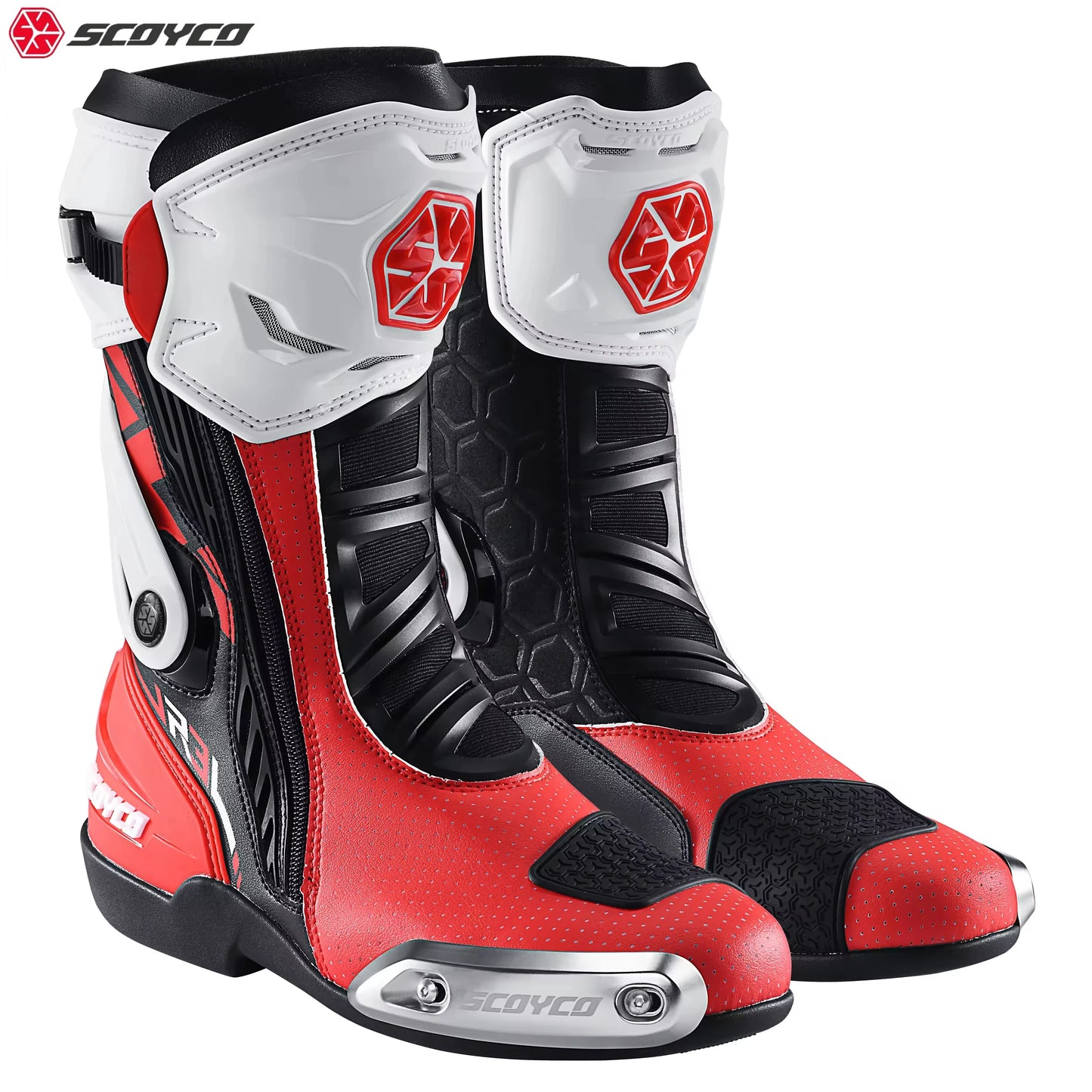 SCOYCO Motorcycle Boots Men Non-slip Anti-fall Professional Motorbike Racing Track Long Boots Mid-Calf Riding Protective Shoes