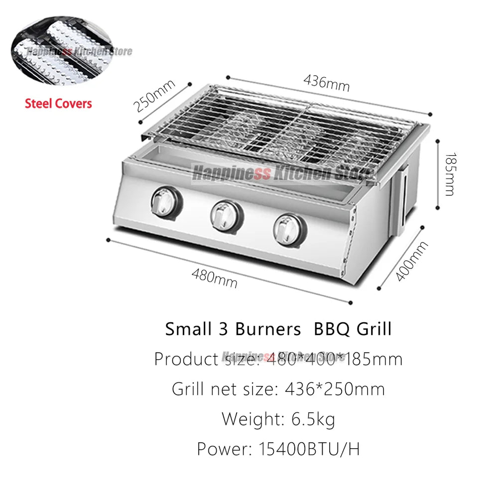 2/3/4 Burners BBQ Grill LPG Gas Grill Gas Stoves Stainless Steel Burners With Glass Covers Outdoors Camping Barbecue