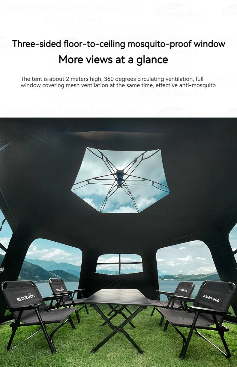 Naturehike Blackdog Automatic One-touch Tent Outdoor Camping Hexagonal Dome Tent Quick Open Waterproof Black Coated Sunscreen