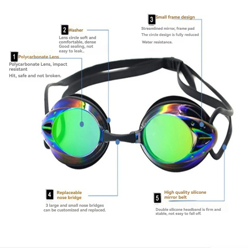 Professional Swimming Goggles Men Women Waterproof Anti-fog Cool Silver Plated Swim Glasses Comfortable Diving Pool Accessories