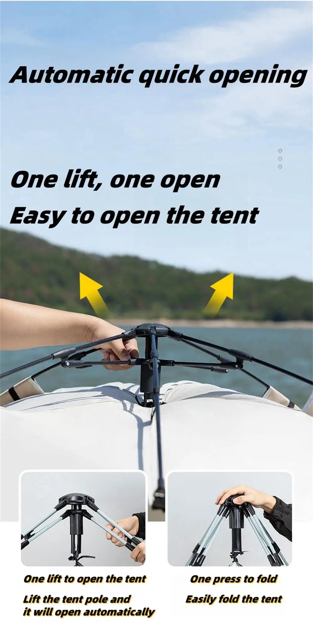 Camping Waterproof Tent 2-3 People One-touch Camping Tent Outdoor Ultralight Portable Sun Shelter Beach Tent for Outdoor Fishing