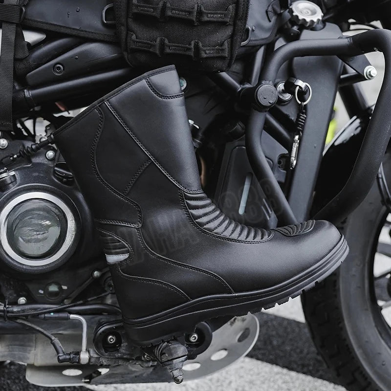 Motorcycle Boots Men Classic Motocross Boots with Reinforced Heel Toe Counter Waterproof Tall Motorcycle Touring Boot Botas Moto
