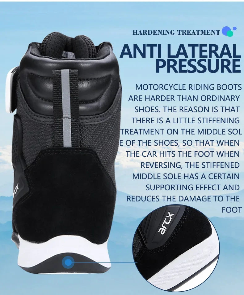 ARCX Black Motorcycle Protective Boots Men's Shoes Summer Breathable Knob Adjustment Design Anti-fall Durable Riding Equipment