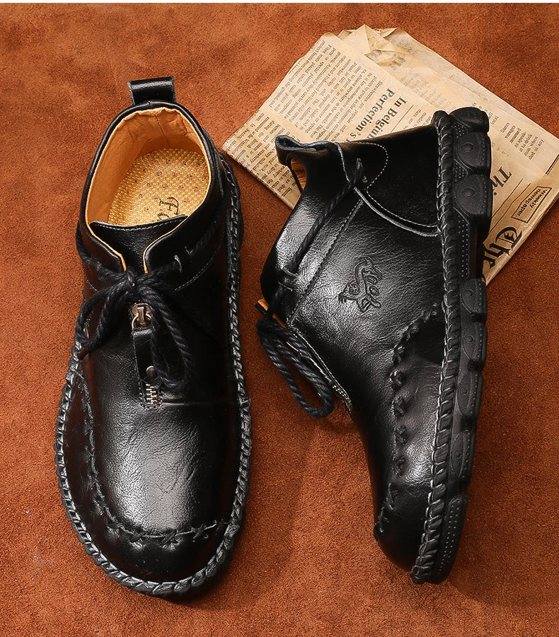 Genuine Leather Shoes Male Luxury High Quality Men Ankle Boots Outdoor Comfortable Casual Shoes Fashion Zip Men Motorcycle Boots