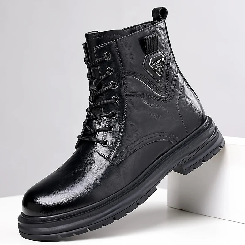 High Quality Brand Men's Leather Casual Shoes Outdoor Workwear Shoes Thick Soled Wear-resistant Men's Motorcycle Boots Handsome