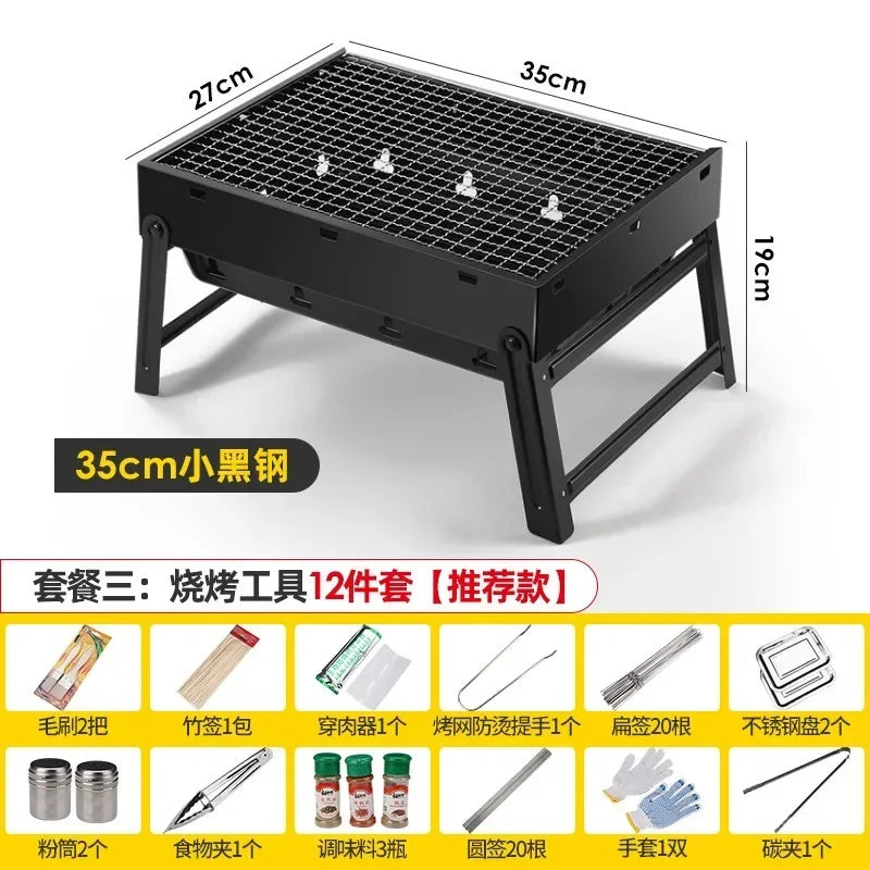 Collapsible BBQ Grill Outdoor Portable Charcoal Fire Pit Full Set no Smoke Carbon Roast Meat for Home