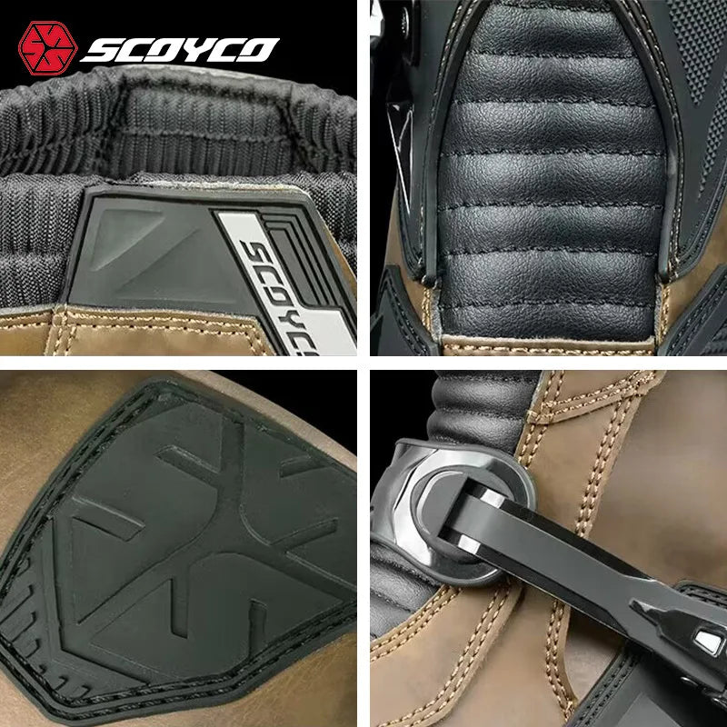 SCOYCO Motorcycle Riding Boots Motorcycle Tour Boots Waterporoof Rally Shoes Four Seasons Men Ankle TPU Protections EU 39-46