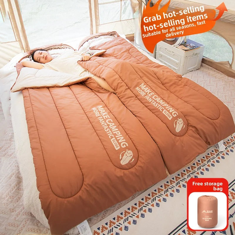 Sleeping bag for all seasons, suitable for adults, outdoor camping, overnight use, car use, and siesta, dual-purpose with warm