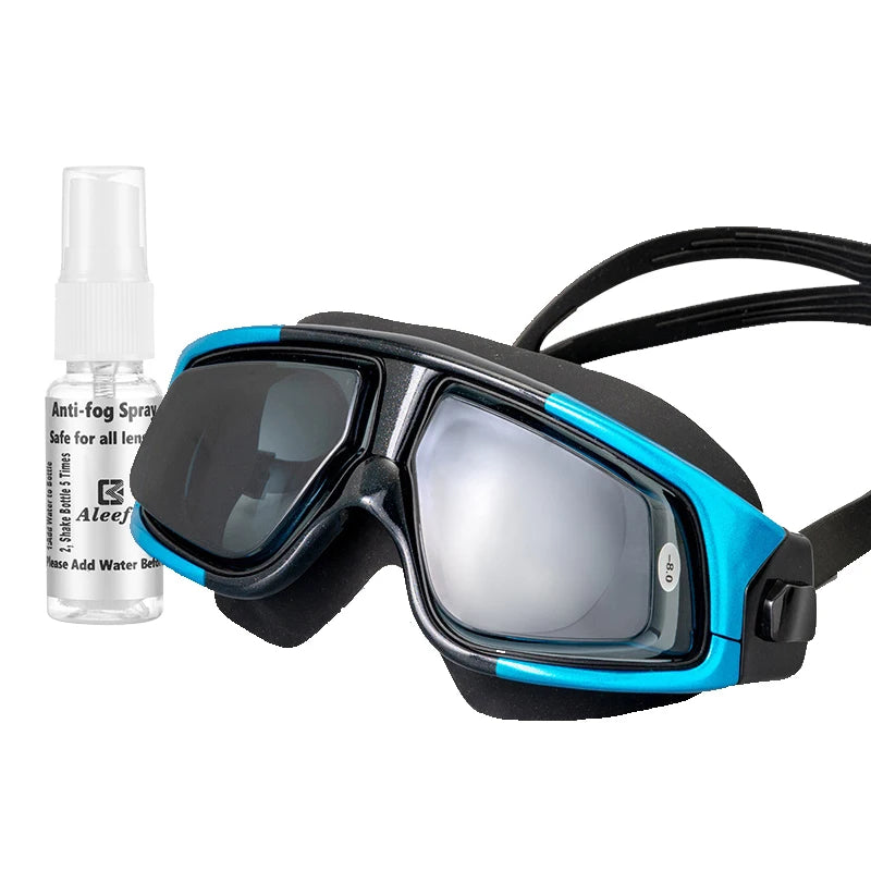Adjustable Swimming Glasses Women and Men Myopia Waterproof Anti-Fog Goggles Set Acetate Blue Polycarbonate