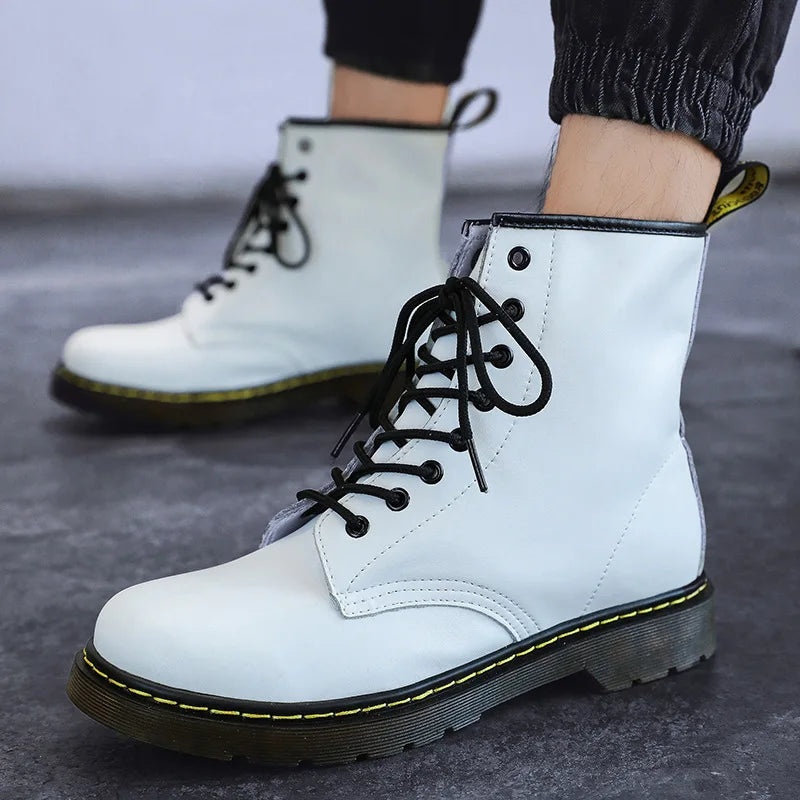Couple Boots Men Genuine Leather Men's Motorcycle Shoes Breathable Waterproof Anti-Slip Warm Cotton Women's Fashion Ankle Boots