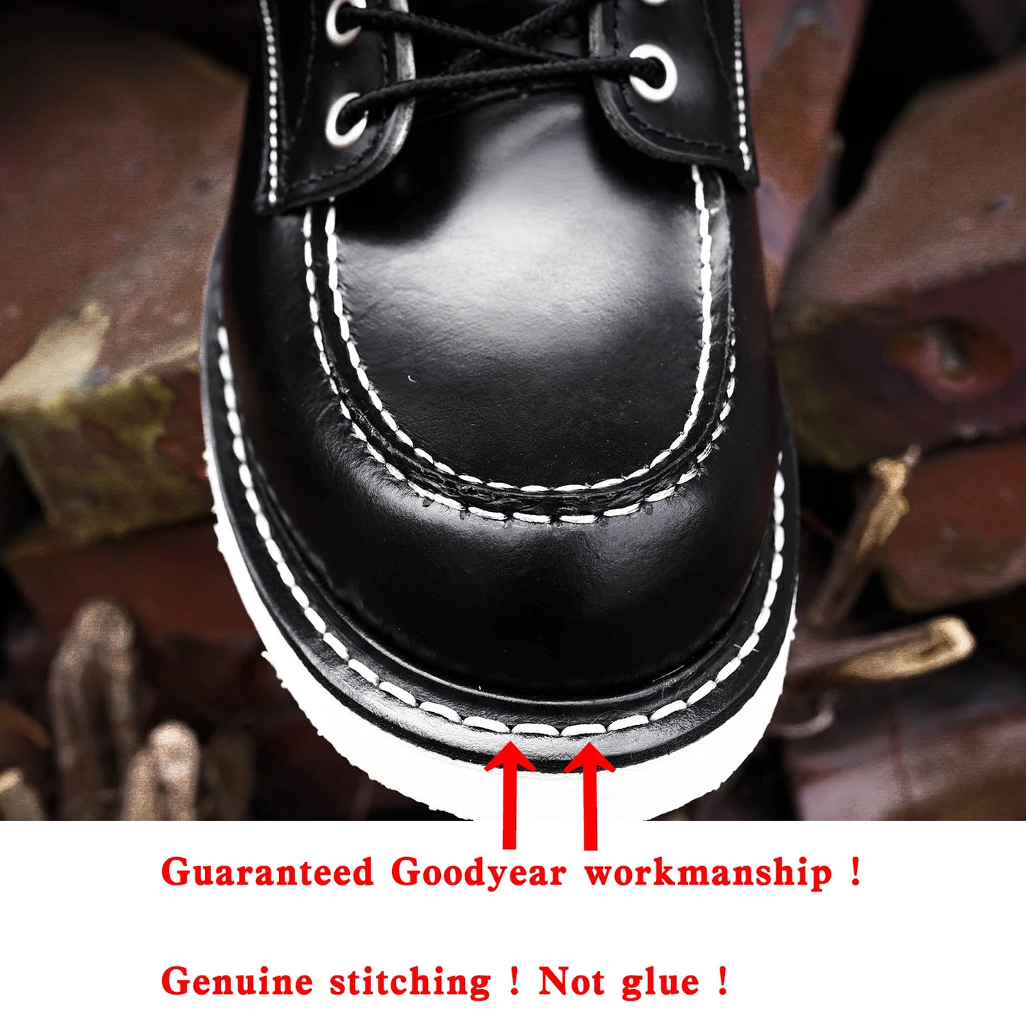 Durable Goodyear-Welted Stitchdown Rugged Style Work Boots Heritage Genuine Leather Moctoeboots Red For Men 1907 Shoes