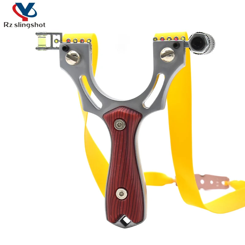 Stainless Steel Wood Patch Metal Slingshot Rapid Shooting Precision Hunting Field Portable Equipment with Lanyard and Laser