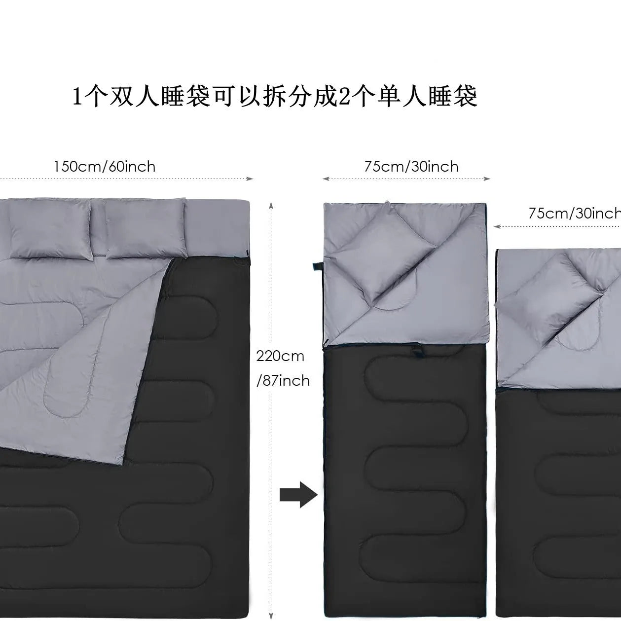 Outdoor camping can be split and spliced waterproof double couple thickened sleeping bag with pillow envelope type