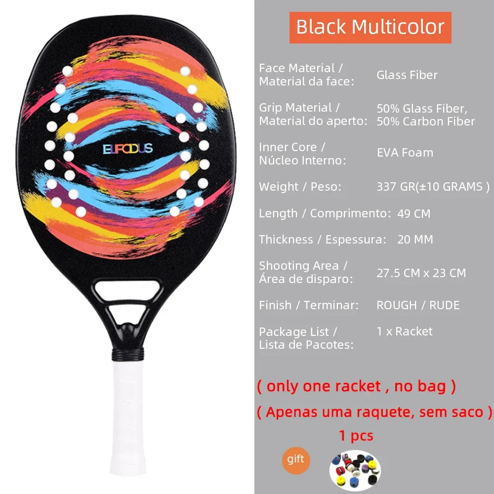 New 18K 12K 3K Full Carbon and Glass Fiber Beach Tennis Racket Matte Face Tennis Racquet