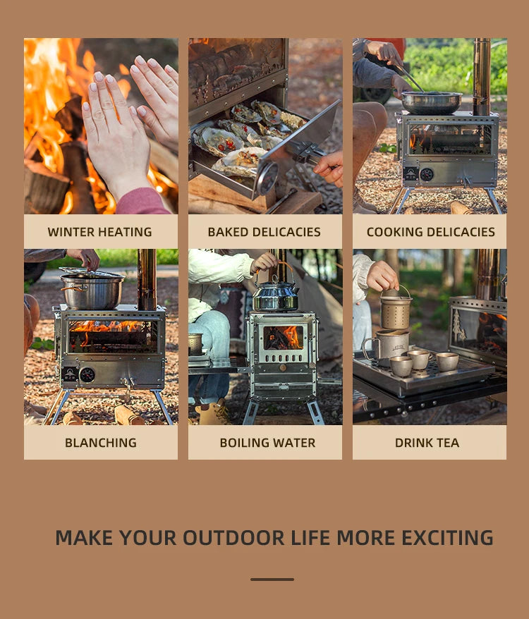 Firewood Stove Tent Heater Wood Furance Pellet Stove Brazier Grill Outdoor Camping Stove Portable Tent Heating Drawer Oven New